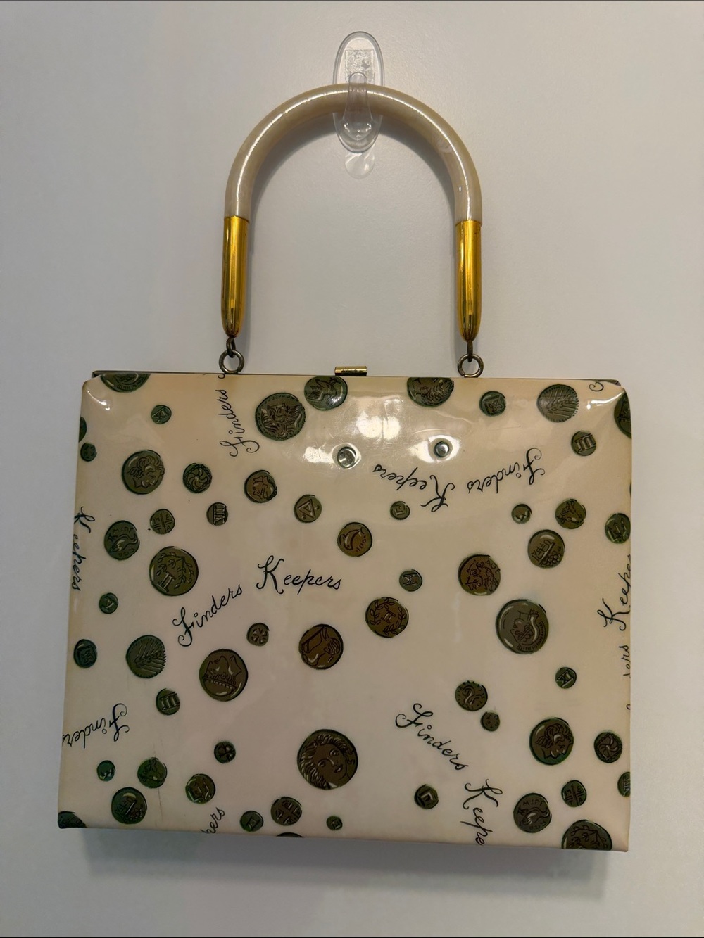Vintage Cream and Brown 'Finders Keepers' Box Handbag